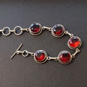 925 Silver And Red Stone Adjustable Bracelet